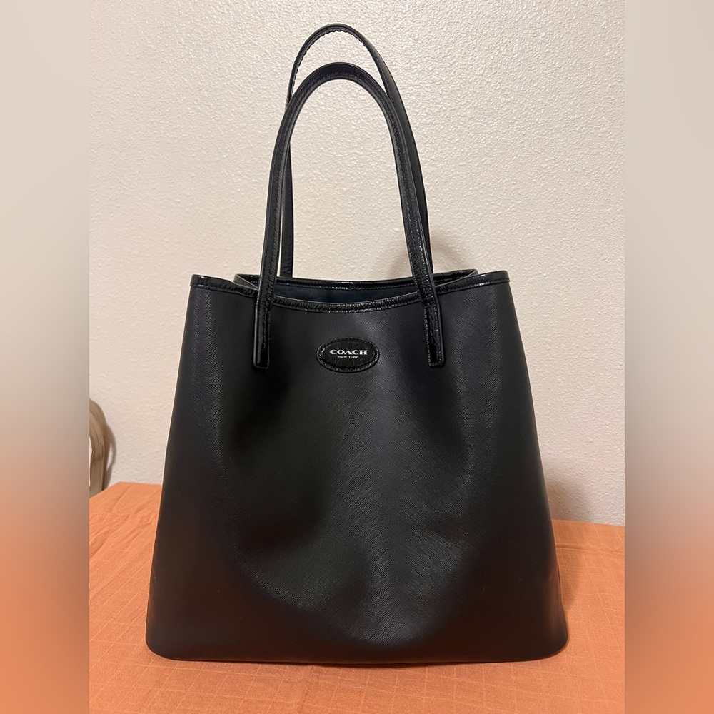 Coach Black Silver Metro City Tote Bag Saffiano Leather and Suede - Picture 3 of 8